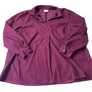 J.Jill Corduroy Tunic Shirt Burgundy Wine Long Sleeve Women’s Size 2X Cotton